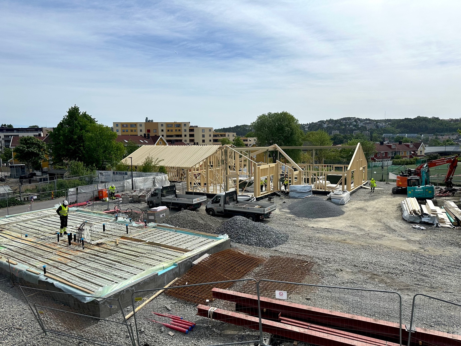 Trekonstruksjon under oppføring ved Kampen barnehage,
